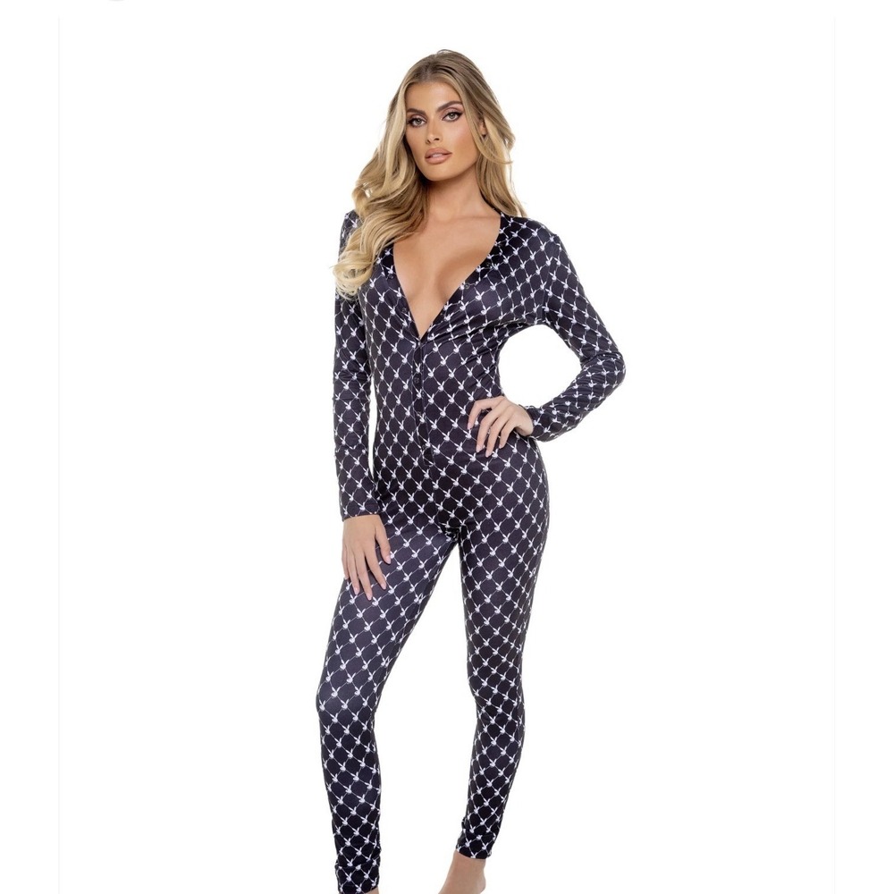 Playboy Bunny Fleece Union Suit Pajamas Jumpsuit M/L Rave Festival Rear Flap